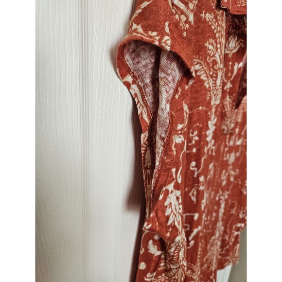 Tahari Women's Orange 100% Linen Stretch Sleeveless Collared V-Neck Top, XL - Picture 4 of 7